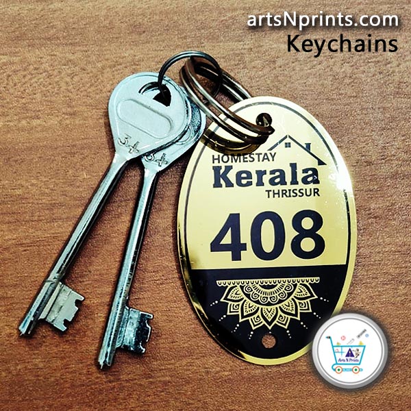 KL Gold Metal Keychains price for resort hotel lodge locker guesthouse door delivery in kochi kollam trivandrum kerala and india by artsNprints
